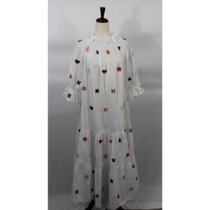 SVITLAYA Sz M Medium White Embroidered Ruffled Tiered Midi Dress Ukraine